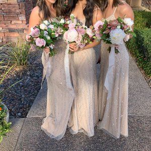 Adrianna Papell Size 4 Dress Art Deco Beaded Blouson Gown in Taupe Pink